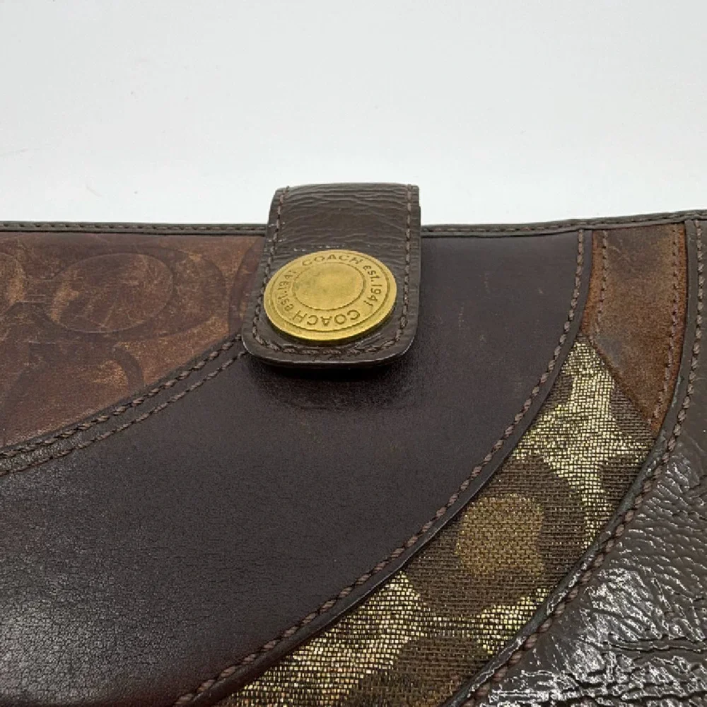 Coach Mixed Material Continental Brown Signature Canvas Leat